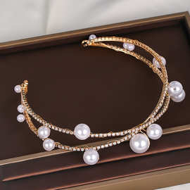 2021新款新娘头饰 韩式缠金丝大珍珠发箍气质饰品影楼写真批发