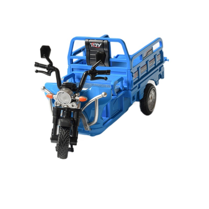 Aleación modelo de simulación de triciclo infantil sonido y luz coche de juguetes tres trampolines tirando de mercancías expresas coche de regalo para niños