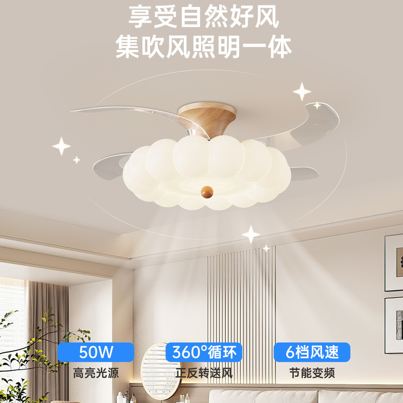 奶油风隐形风扇灯卧室南瓜餐厅吊扇灯家用护眼变频静音吸顶风扇灯|undefined