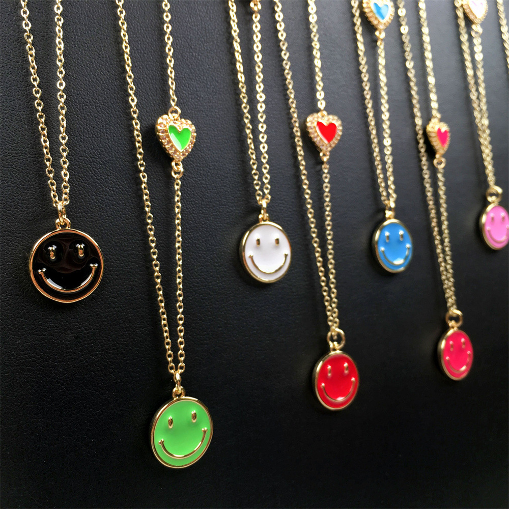 Großhandel Schmuck Smiley Gesicht Tropfen Öl Anhänger Kupfer Halskette Nihaojewelry display picture 3