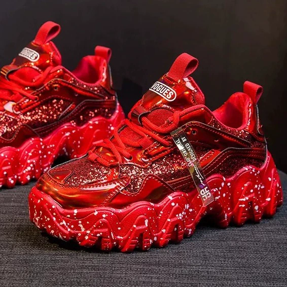 Модные сезоны кексы тренда папы обувь волнистая толстая подошва с блестками женская спортивная обувь удобная женская повседневная обувь