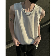 INTFEDAY 韩系简约气质无袖T恤男士坑条纹肌理运动背心直播代发