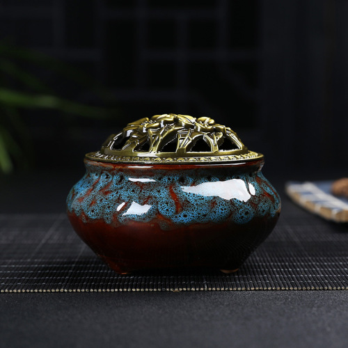 Ceramic incense burner sandalwood incense burner porcelain with kiln change blue incense burner ice crack celadon incense burner pagoda incense mosquito incense burner small incense burner wholesale