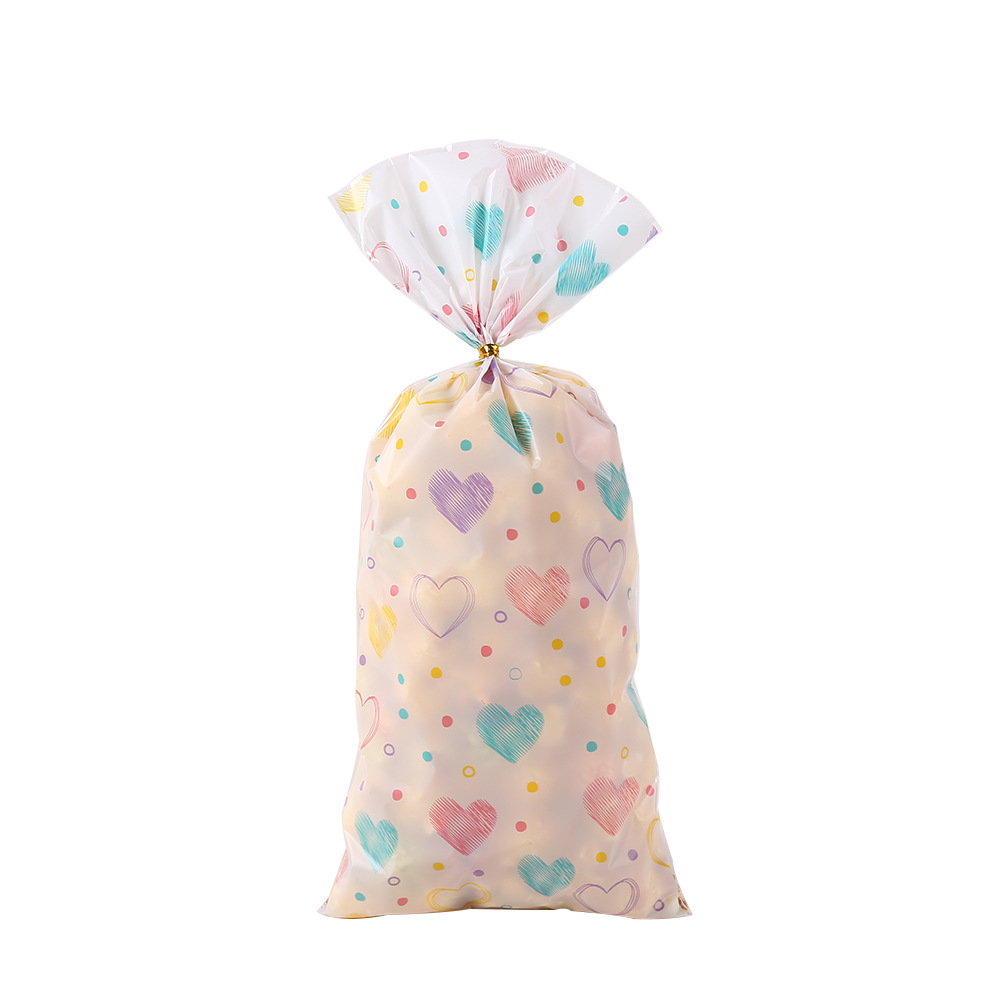 Bolsa de embalaje de dulces OPP serie de bolsillo plano de San Valentín amor impresión en color chica bolsa de corazón bolsa de embalaje de algodón de azúcar