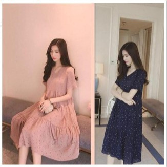Maternity Dress Pregnant Women's Dress Summer New Korean Chiffon Lined Fresh Polka Dot Pregnant Women's Dress Summer