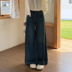 高腰阔腿牛仔裤女小个子秋季新款胖mm大码宽松慵懒风松弛感裤子
