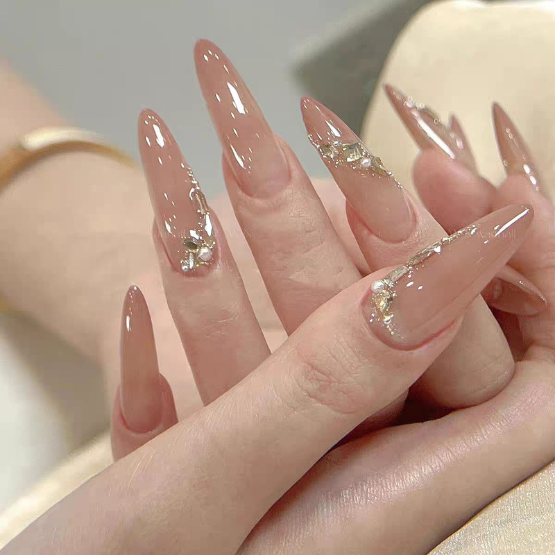 Elegant Nude Manicure, Dazzling Long Style, Gentle and Versatile, Pure Lust Atmosphere, Whitening Wearable Nail Polish Finished Products Wholesale