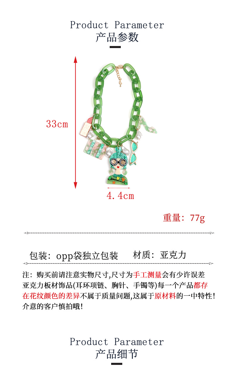 欧美跨境时尚个性小配件夸张长款项链女复古拼色亚克力美人头项链详情3