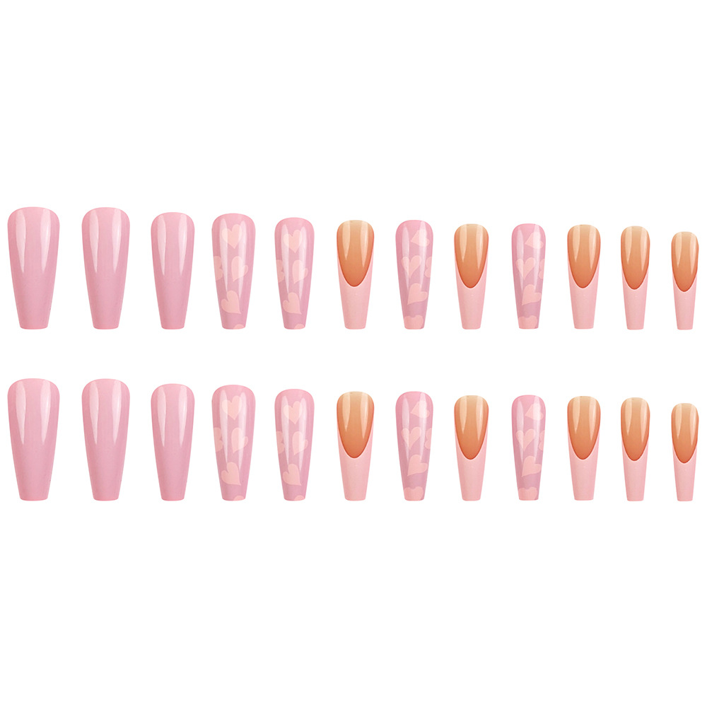 Ventas transfronterizas de polvo de melocotón de amor de manicuras románticas francesas, viento dulce para usar parches de uñas de 24 piezas image 6