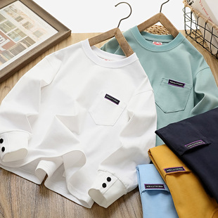 Boys' Long-Sleeved T-Shirt Spring & Fall 2025 New Pure Cotton Kidsren's Round Neck Style Bottoming Shirt Medium and Large Kidsren's Casual Top t
