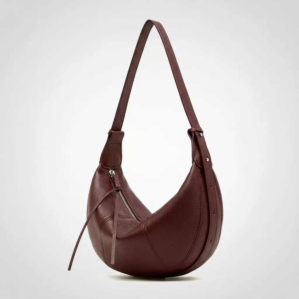 头层牛皮斜跨饺子包新款真皮小众单肩实用通勤自然摔纹牛皮月牙包