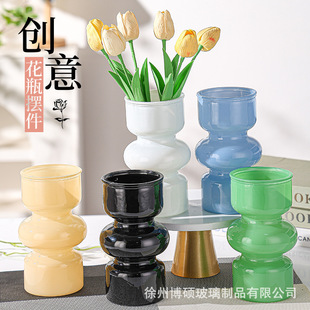 European Accessible Luxury Glass Vase Imitation Porcelain Hydroponic Flower Arrangement Living Room Retro Home Desktop Dried Flower Decorative Ornaments