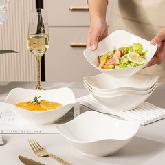 純白四角家庭用模造陶磁器碗皿サラダ碗スープ皿創意料理皿シンプルなネット赤皿