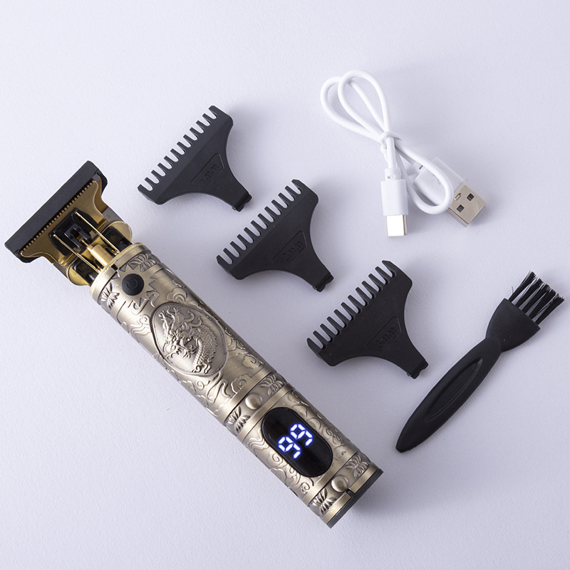 Cross-border new T9 LCD digital display electric clippers retro engraving oil head scissors children and adults home hair clippers