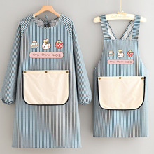 卡通棉麻罩衣家用厨房围裙餐饮做饭长袖防污工作服烘焙花店围腰女