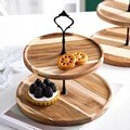 Multi-Layer Cupcake Stand 2-Layer Wooden Tray Tea Party Wedding Dessert Serving Display Stand Acacia Wood Fruit Plate