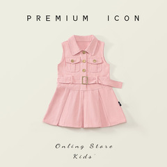 Girls' labor dress 2025 summer new style small and medium-sized children's Korean version pink pleated vest skirt one-piece shipping