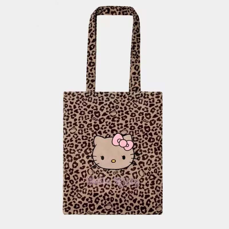 可爱hellokitty猫帆布包女2025新款大容量休闲简约豹纹手提托特包|undefined