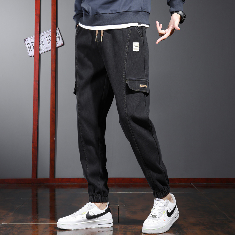 Pantalones casuales de otoño e invierno para hombres pantalones completos ropa de trabajo suelta con forro polar Pantalones deportivos pantalones de terciopelo engrosados de una sola pieza para hombres