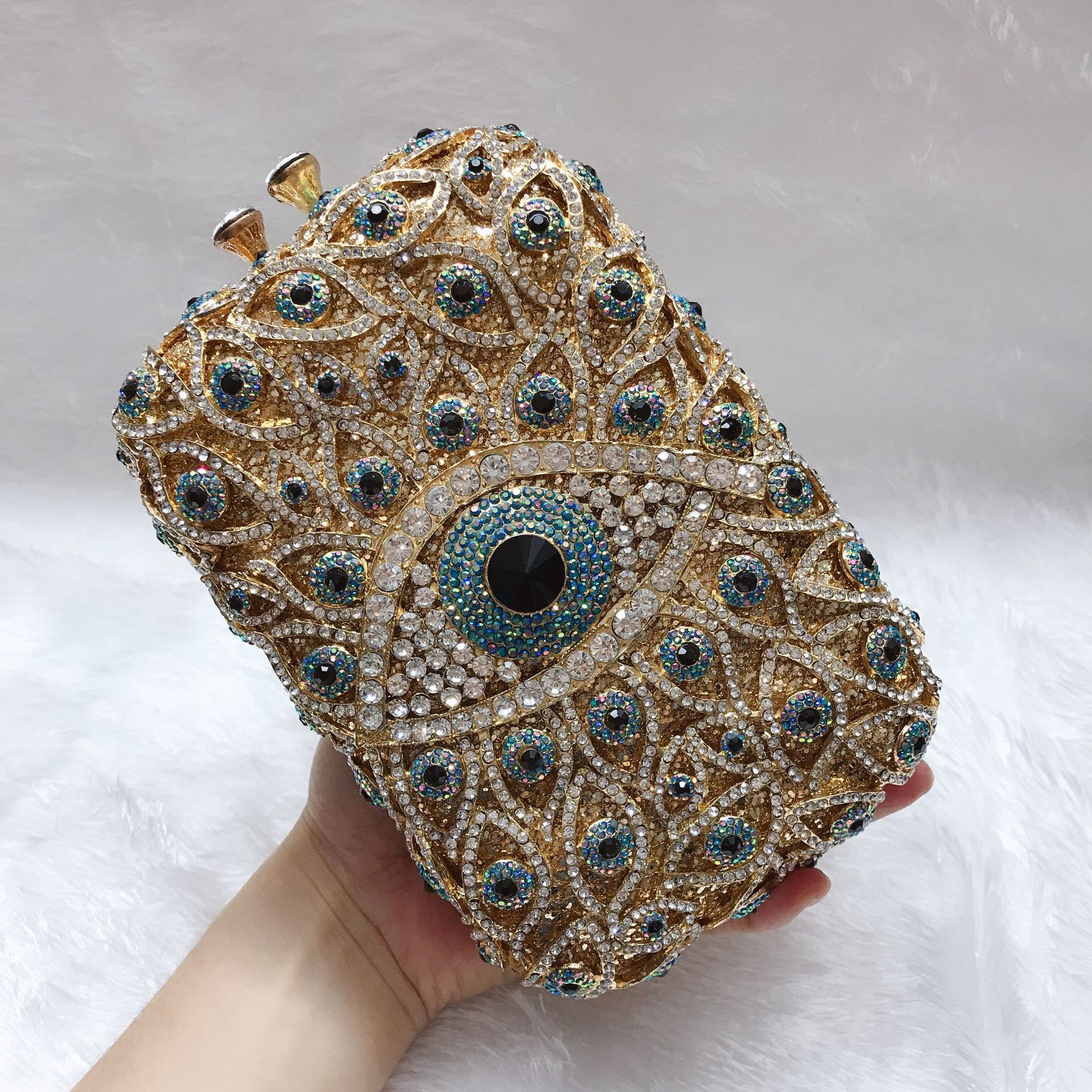 Crystal clutch ojos diamantes bolsa de cena vestido de cristal bolsa de metal de diamantes llenos bolsa de mano vertical