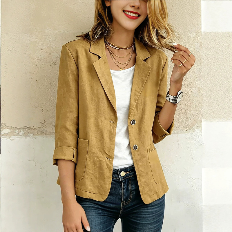 2026 cross-border European and American style cotton and linen blazer for women, elegant and casual single-breasted jacket, loose and slimming top 2026 cross-border European and American style cotton and linen blazer for women, elegant and casual single-breasted jacket, loose and slimming top