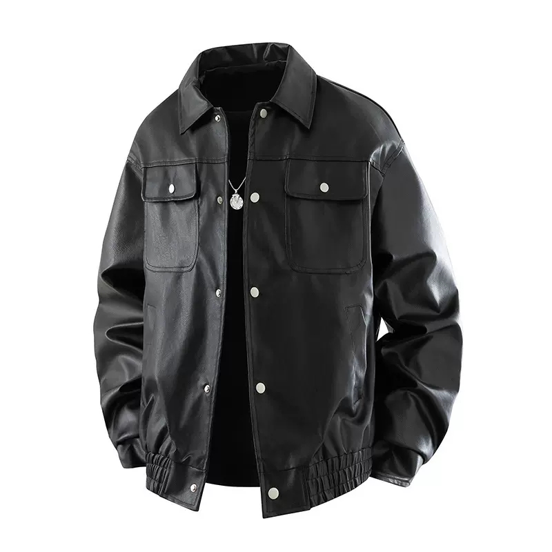 男士黑色PU皮夹克外套男春秋款潮牌宽松2025新款休闲上衣男款皮衣