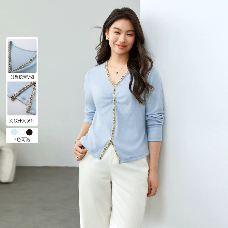 [Корейский нежный ветер с V-образным вырезом темпераментный свитер] Funny Show большой размер женский толстый mm2025 весенний новый