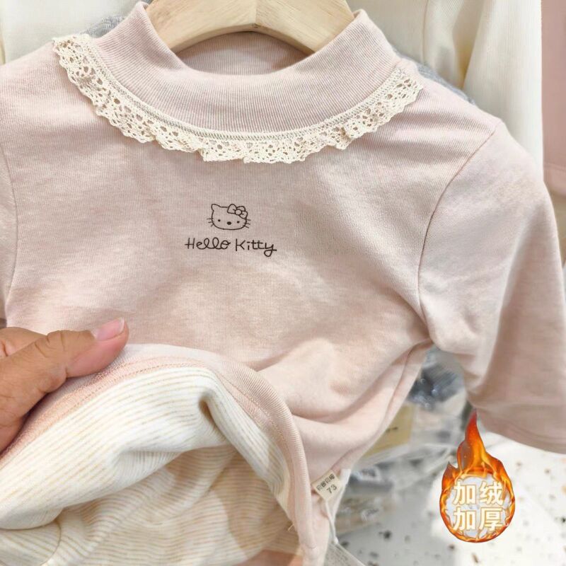 Super Soft Girls' Autumn and Winter Silk Thermal Base Shirt with Lace Splicing, Baby Half Turtleneck Versatile T-Shirt Super Soft Girls' Autumn and Winter Silk Thermal Base Shirt with Lace Splicing, Baby Half Turtleneck Versatile T-Shirt