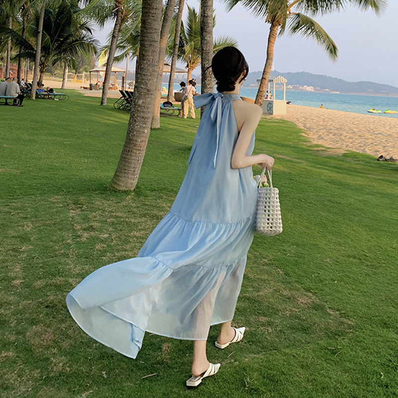 Xishuangbanna 휴가 드레스 운남 달리 사진 착용 긴 드레스 여행 드레스 싼야 해변 해변 드레스 여성