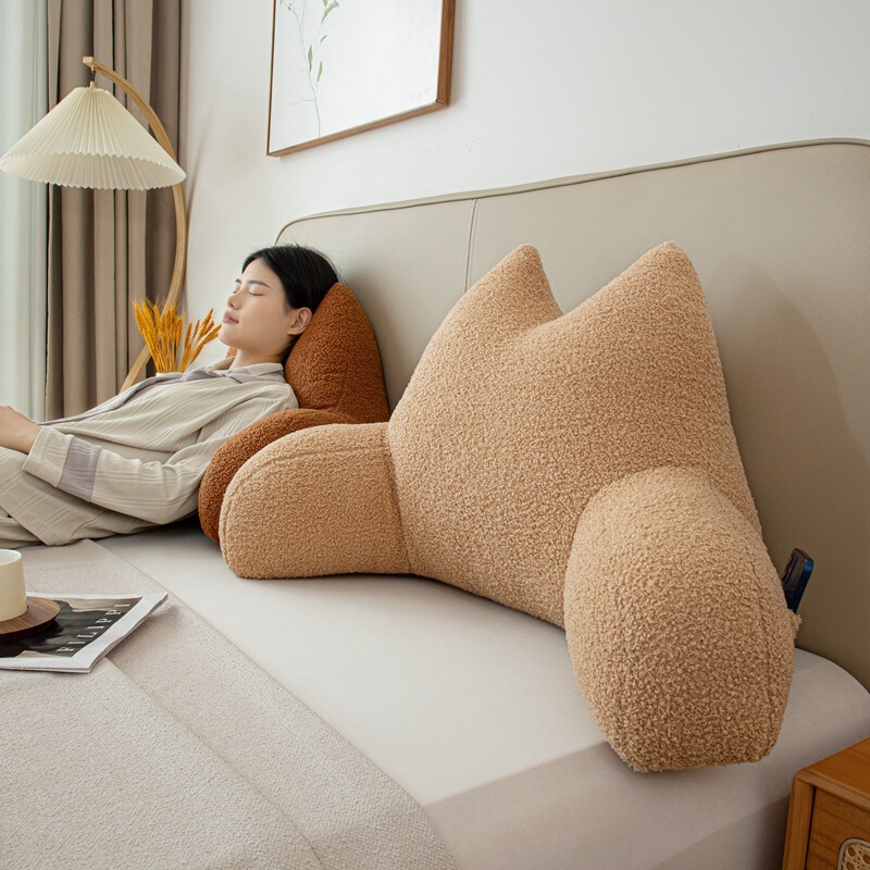 2025 New Teddy Velvet Cat Ear Waist Support Backrest Bedside Sofa Bay Window Student Reading Cushion Large Cushion