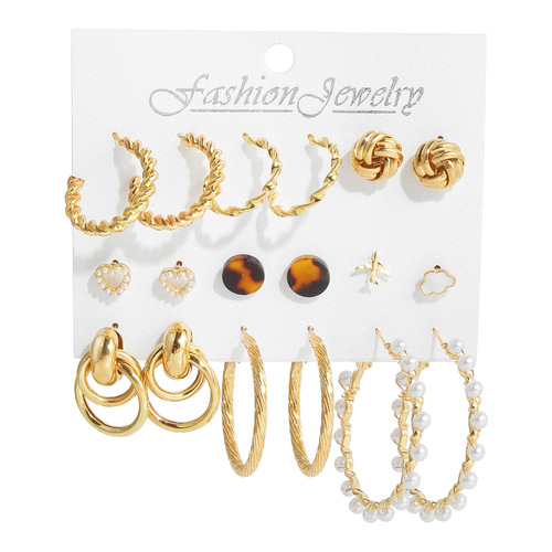 Muse Fashion Cross-border New Women's Earring Set European and American Retro Heart Butterfly Pearl Earring Set Combo Wholesale