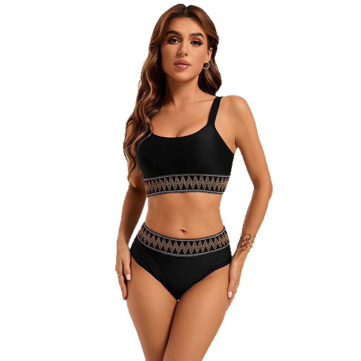 2025 nuevo comercio exterior europeo y americano transfronterizo Amazon Traje de bikini de cintura alta en forma de U Traje de baño de mujer sexy Traje de baño