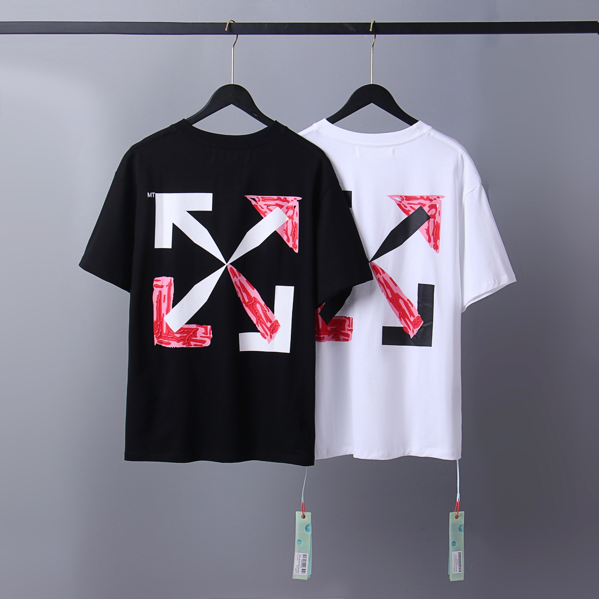 现货offwhale后背黑涂鸦箭头印花OS版型男款潮牌短袖一件代发