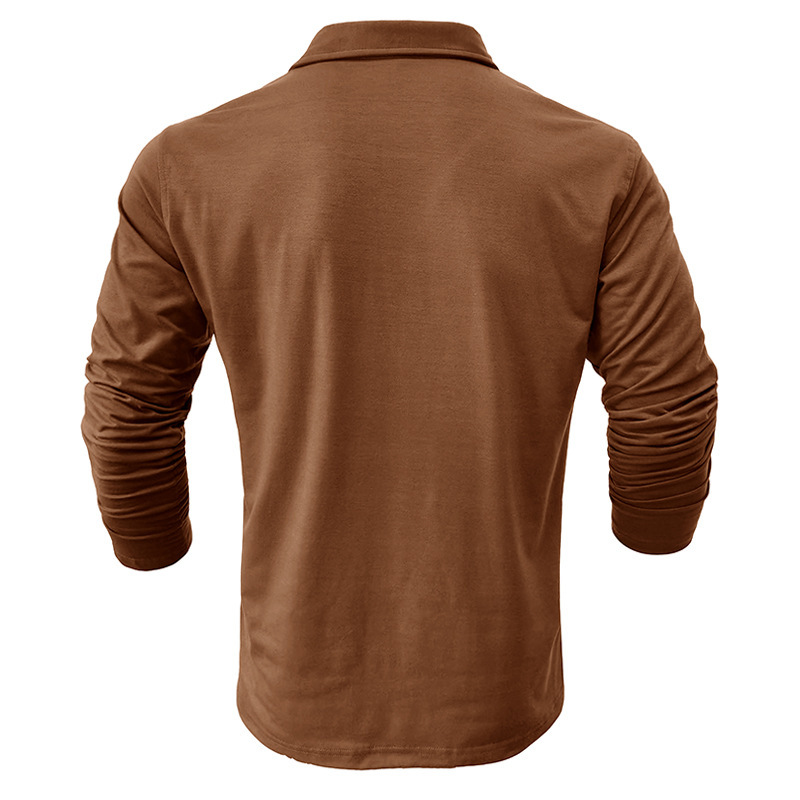 Men's Polo Shirt Long Sleeve Solid Colour Autumn Winter Style_voghion.com
