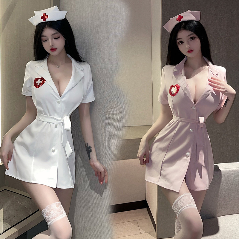 Golden Night Sex Underwear Passion Nurse Underwear Role Play Deep V Hot Sexy Temptation Bed Nightgown suit