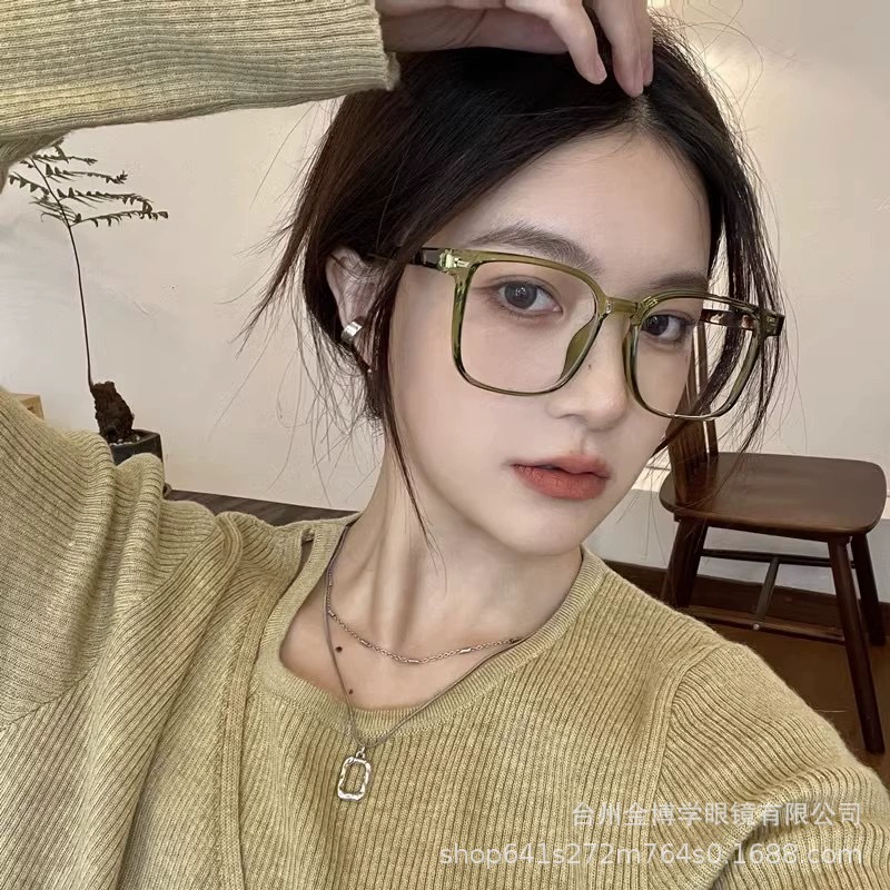 8002 net red glasses frame GM mirror plain mirror anti -Blu -ray flat light glasses black coarse frame TR90 box glasses