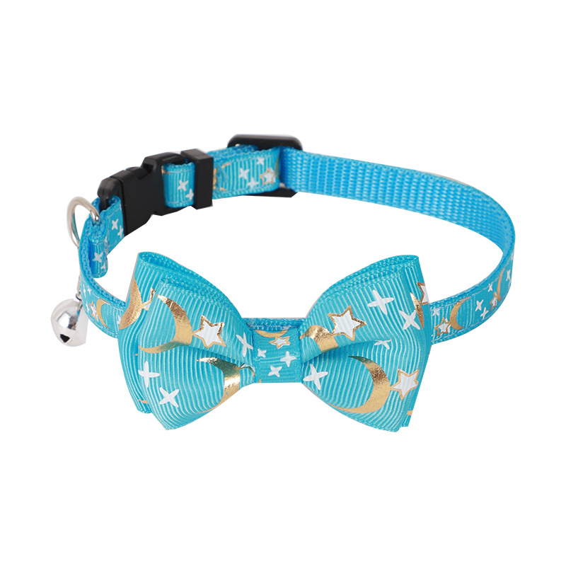 Nuevo collar de mascotas estampado de oro correa arco estrella luna collar de gato collar de perro. Gato de vacaciones lujoso