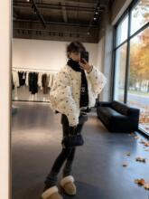 韩版爱心印花棉衣女2025冬季新款复古小众设计感短款棉服外套