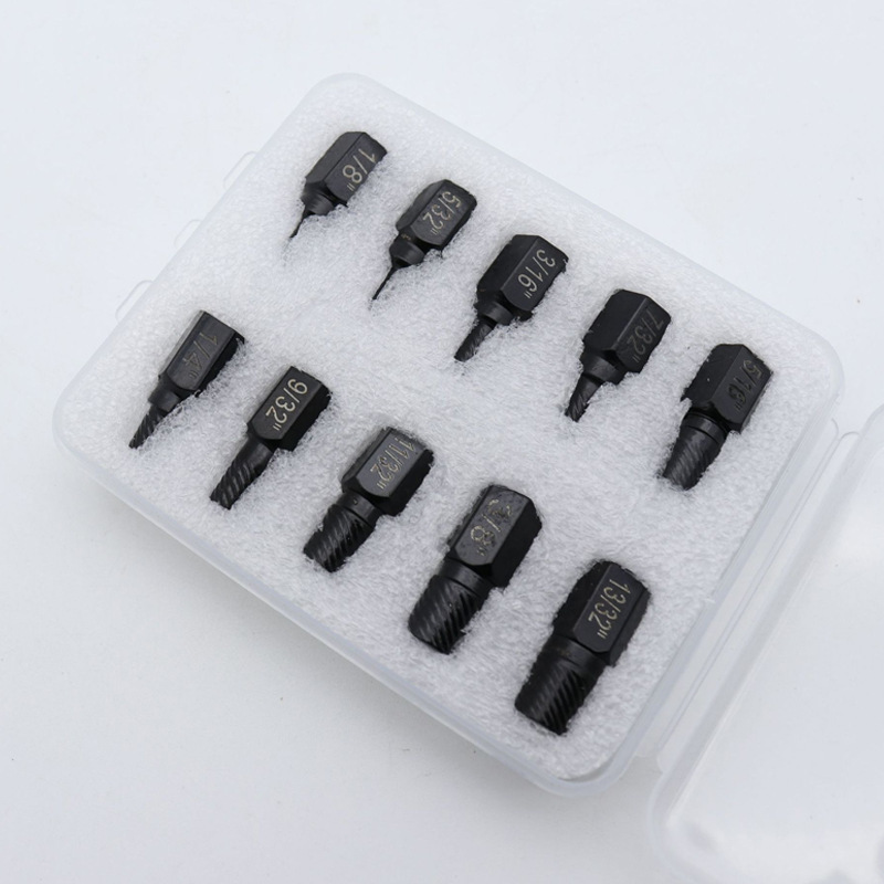 10개 중공 나사 추출기 1/8-13/32 [플라스틱 상자]