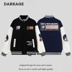 アメリカの国の潮牌の旗のアルファベットの刺繍の野球服の男女の秋冬の復古のゆったりしているpu皮の袖のカーディガンのコート