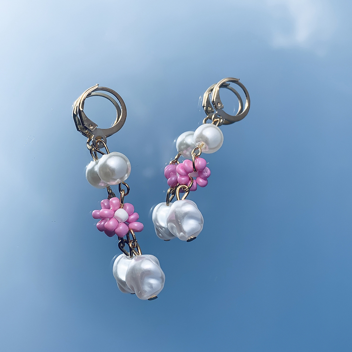 Fashion Simple Bead Daisy Ear Clips Retro Imitation Pearl Flower Copper Eardrop Earring display picture 6