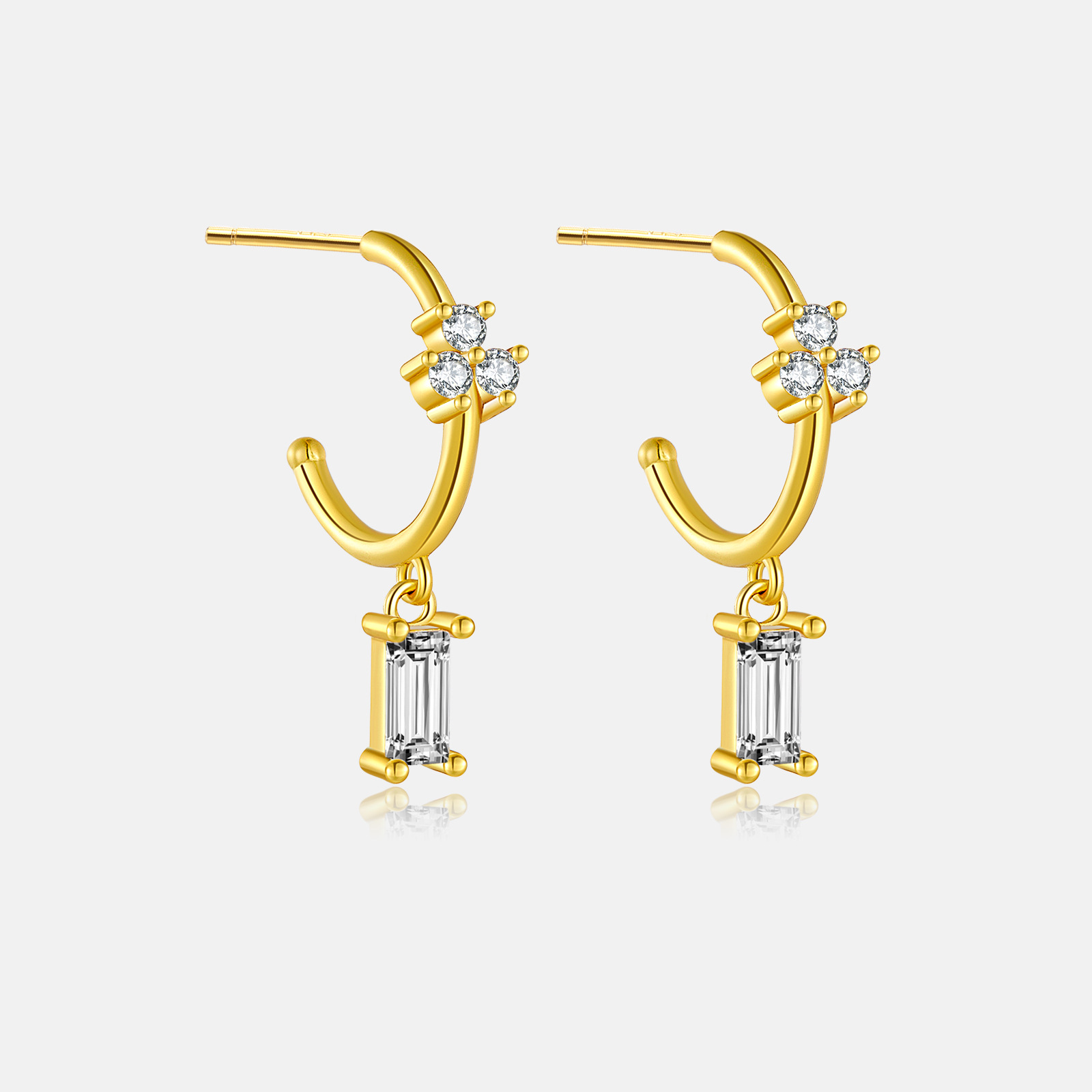 1 Pair Simple Style Shiny C Shape Rectangle Inlay Sterling Silver Zircon 18K Gold Plated Drop Earrings display picture 5
