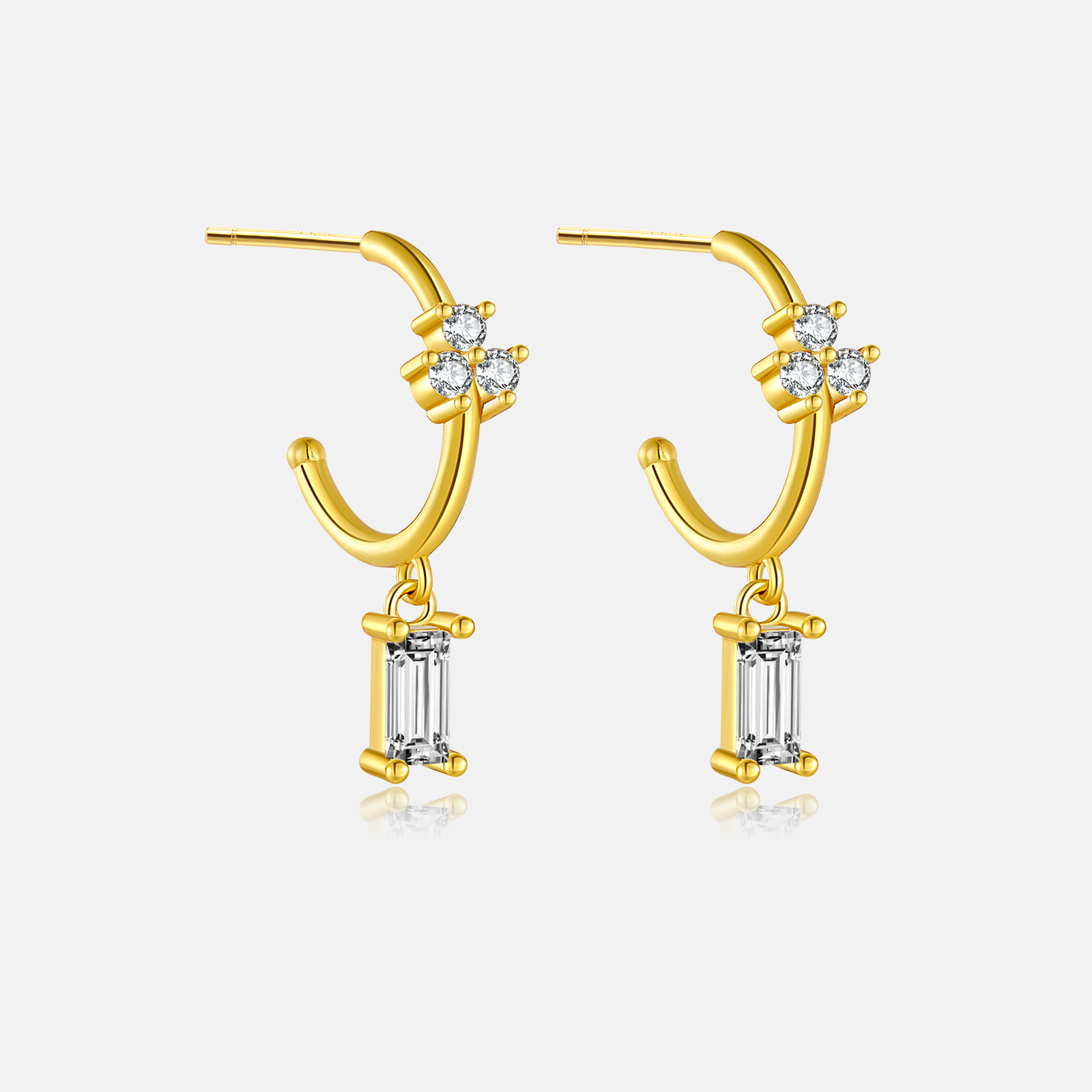 Drop Earrings Classification 1 Pair 18K Gold Plated 925 Sterling Silver Zircon C Shape Rectangle Drop Earrings