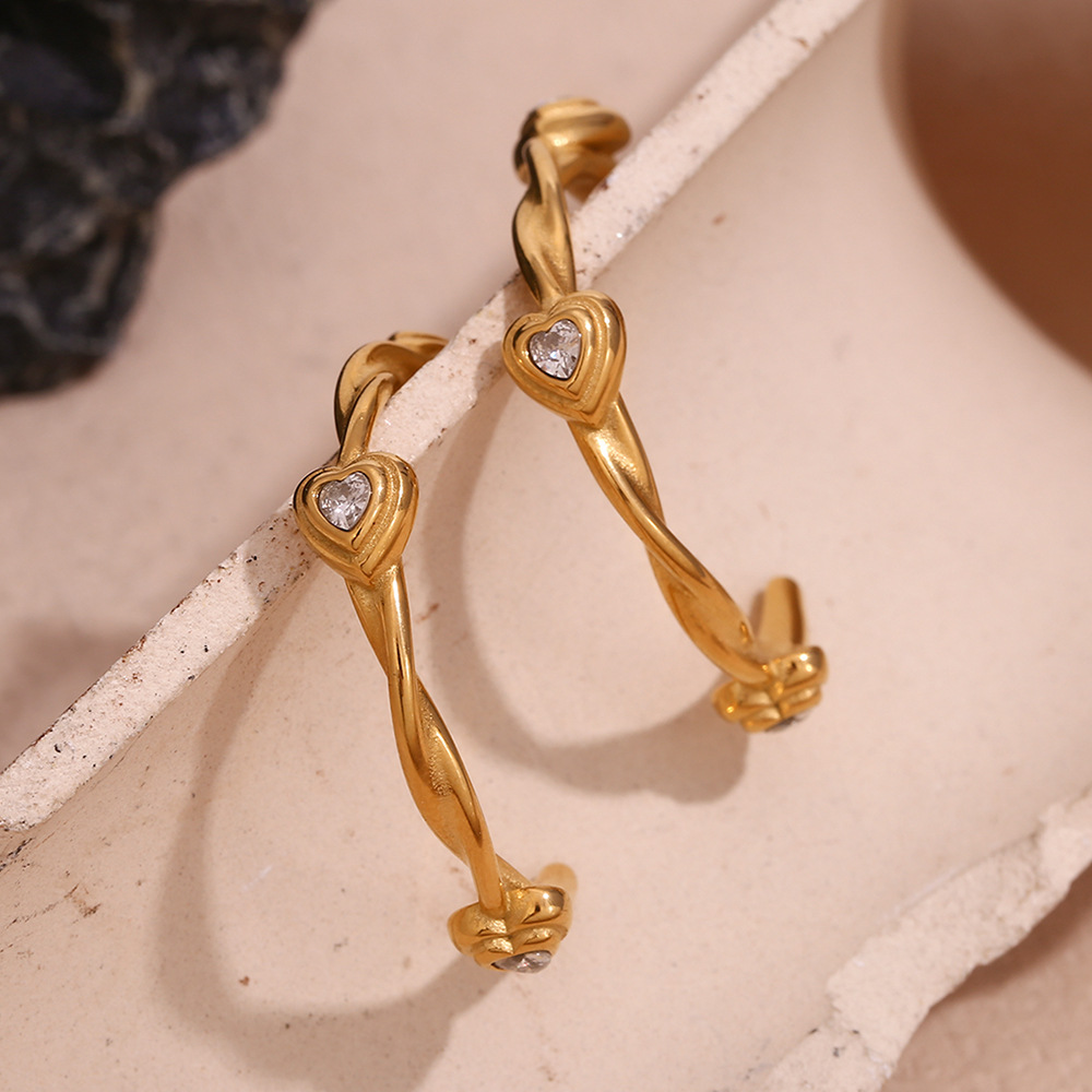 Plated 18K Gold Love Zircon Stainless Steel Earring