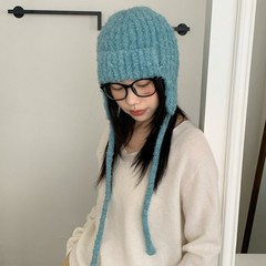 韩版秋冬新款混色毛圈雷锋帽女保暖套头护耳毛线飞行帽加厚针织帽