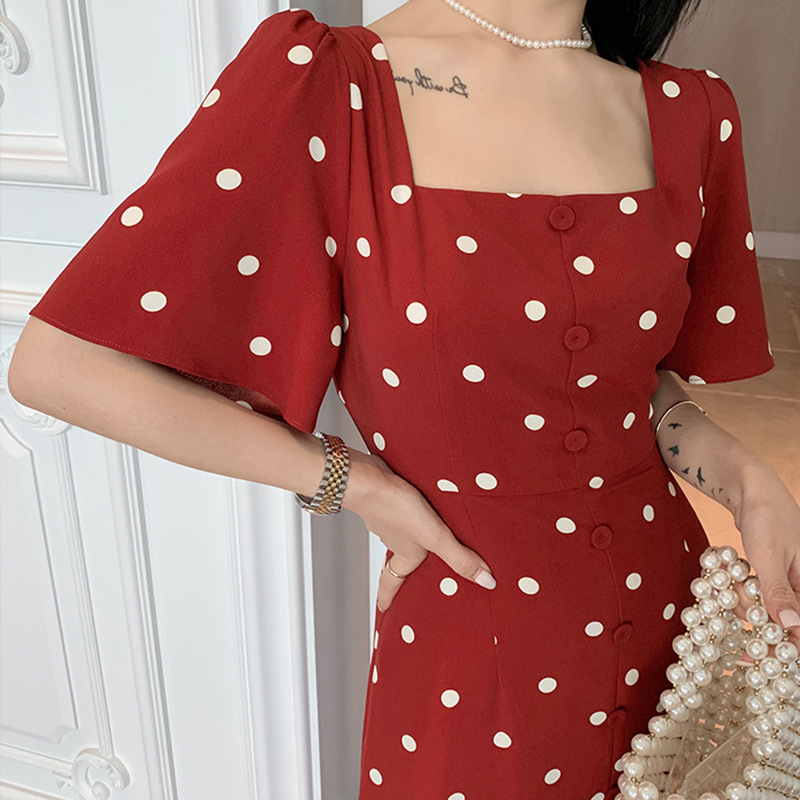 Red retro summer long skirt