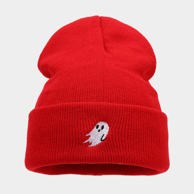 Amazon Venta caliente fantasma bordado Halloween hombres y mujeres sombrero de punto Otoño e Invierno moda de la calle sombrero frío moda caliente