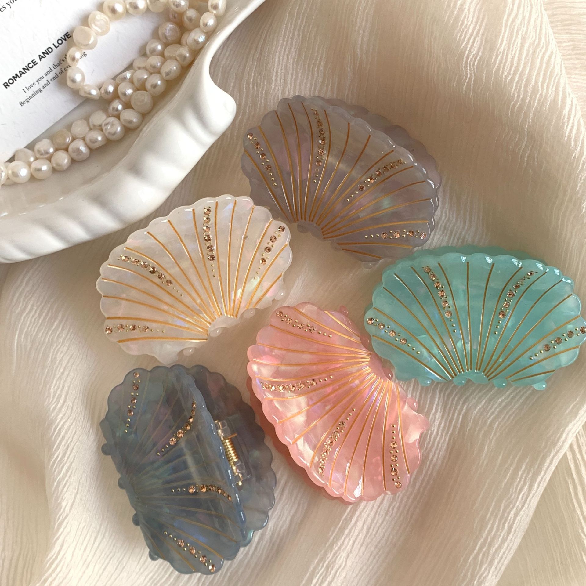 Ocean, Conch, Shell, Fish, Shark Pattern All Seasons Season Cute Women's Ocean Conch Shell Acetic Acid Sheets Shell Hair Clip Hair Claws