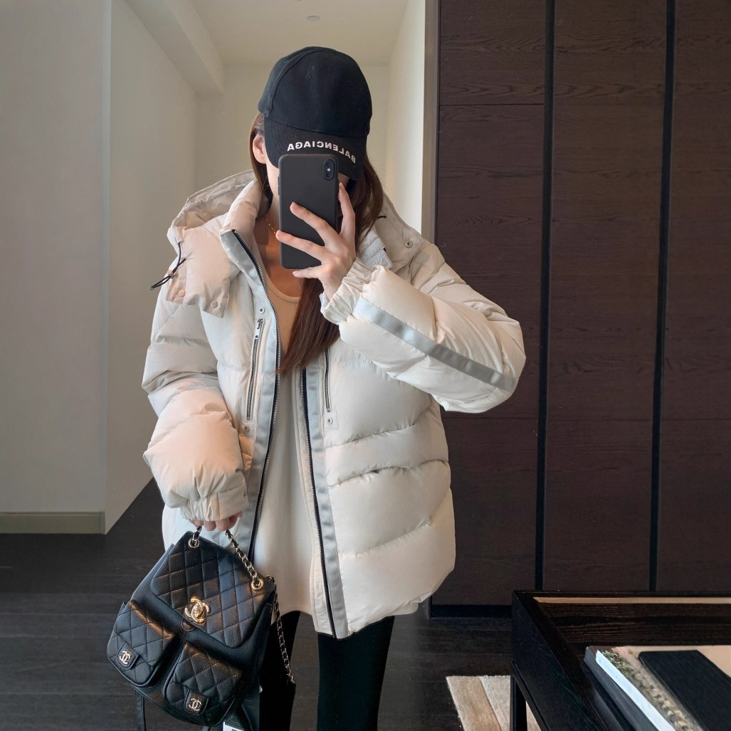 柜上1w+！品质三星90白鸭绒厚短款连帽羽绒服女25秋冬新款