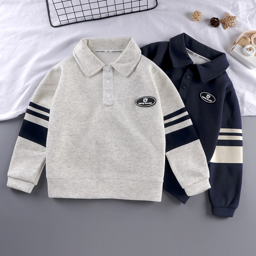 Children's polo shirt 2024 spring new boys' tops, medium and large children's boys' warm sweatshirts, baby bottoming shirts